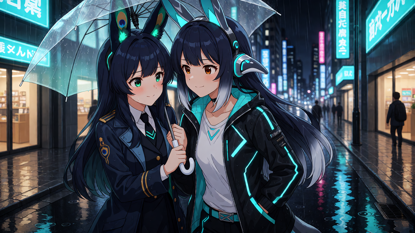 Cyber Rain Embrace Night