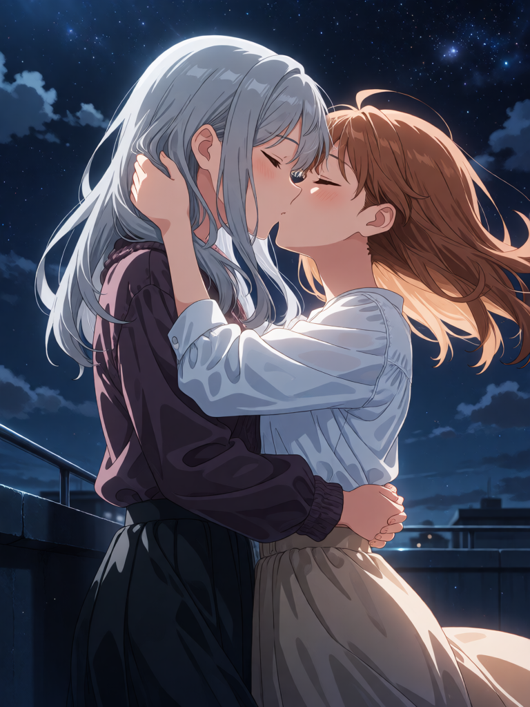 Moonlit Rooftop Kiss